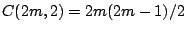 $C(2m,2) = 2m(2m-1)/2$